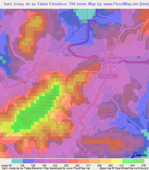 Sant Josep de sa Talaia,Spain Elevation Map