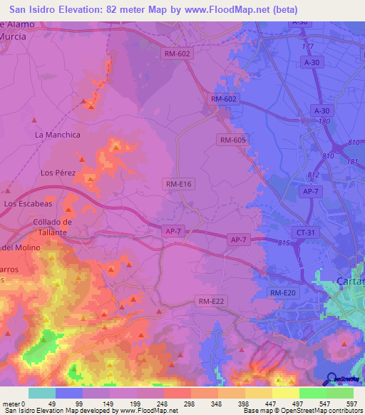 San Isidro,Spain Elevation Map