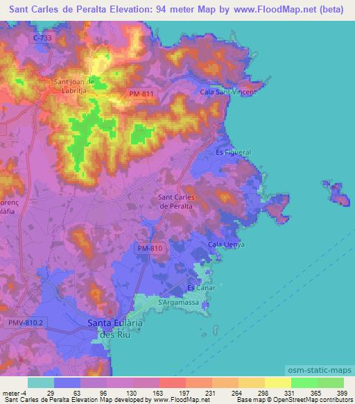 Sant Carles de Peralta,Spain Elevation Map