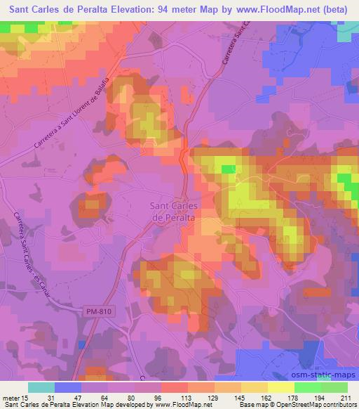 Sant Carles de Peralta,Spain Elevation Map