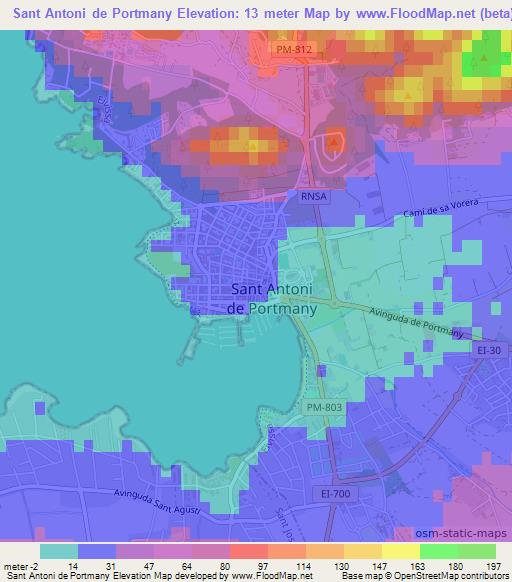 Sant Antoni de Portmany,Spain Elevation Map