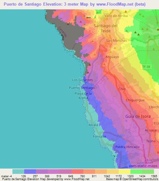 Puerto de Santiago,Spain Elevation Map