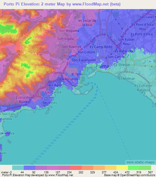 Porto Pi,Spain Elevation Map