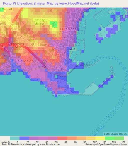 Porto Pi,Spain Elevation Map