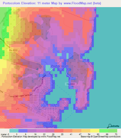 Portocolom,Spain Elevation Map
