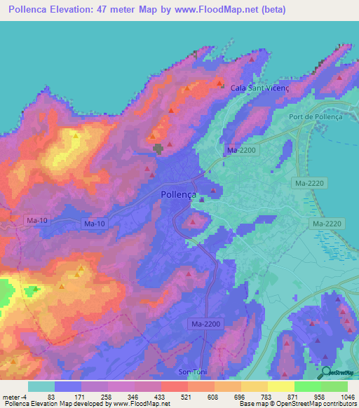Pollenca,Spain Elevation Map