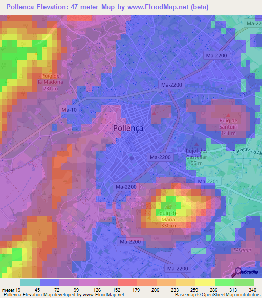 Pollenca,Spain Elevation Map