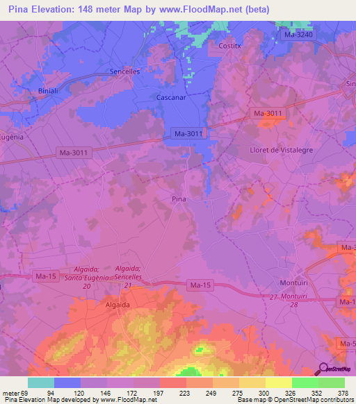 Pina,Spain Elevation Map