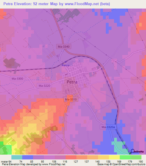 Petra,Spain Elevation Map