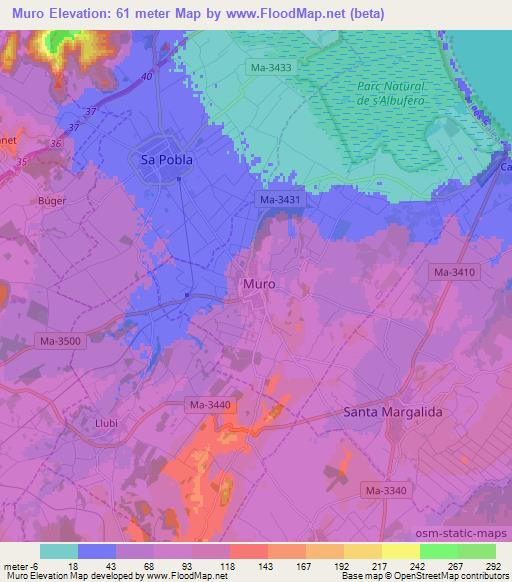 Muro,Spain Elevation Map