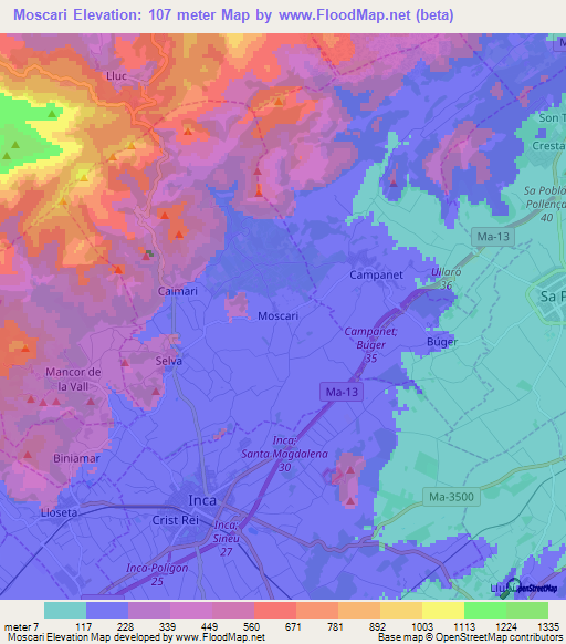 Moscari,Spain Elevation Map