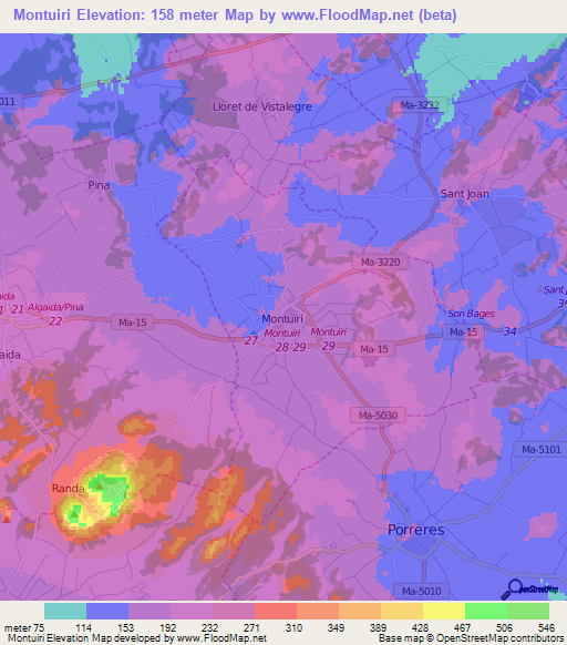 Montuiri,Spain Elevation Map