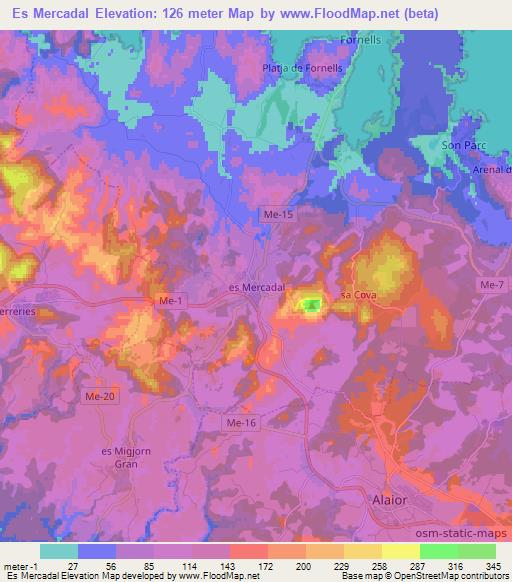 Es Mercadal,Spain Elevation Map