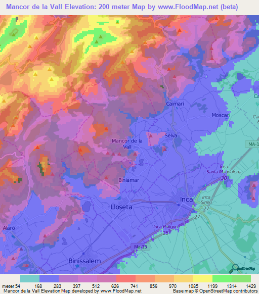 Mancor de la Vall,Spain Elevation Map