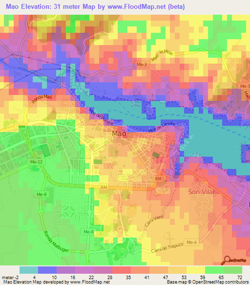 Mao,Spain Elevation Map