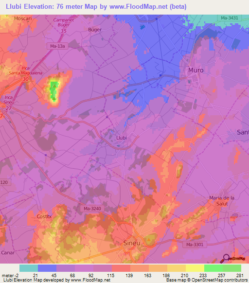 Llubi,Spain Elevation Map