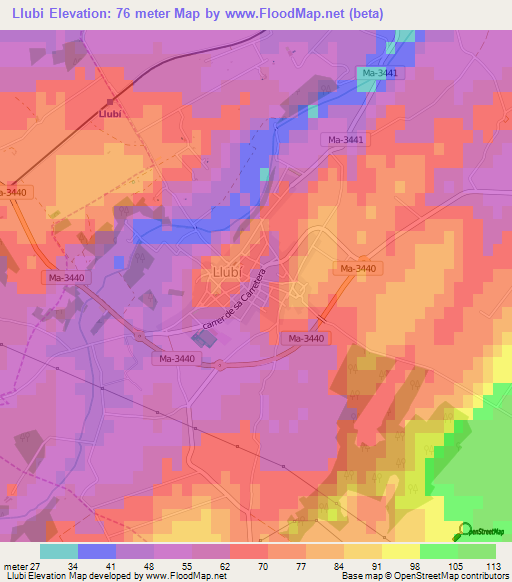 Llubi,Spain Elevation Map