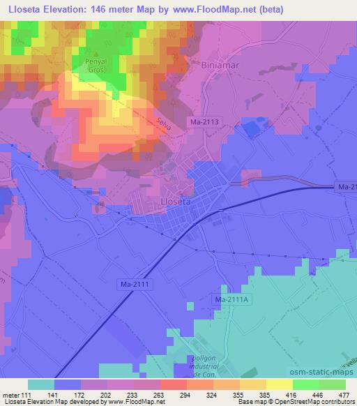 Lloseta,Spain Elevation Map