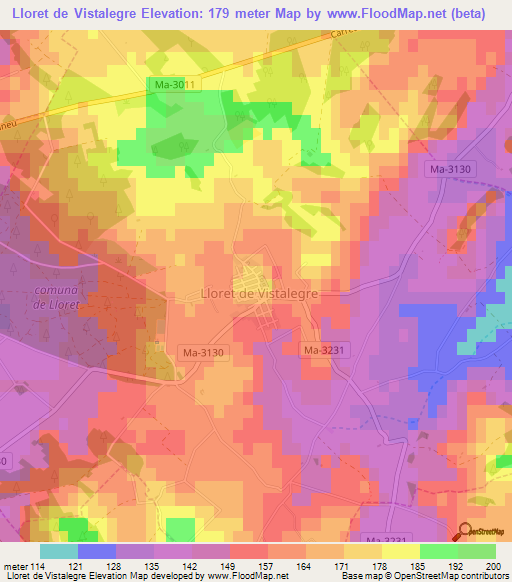 Lloret de Vistalegre,Spain Elevation Map