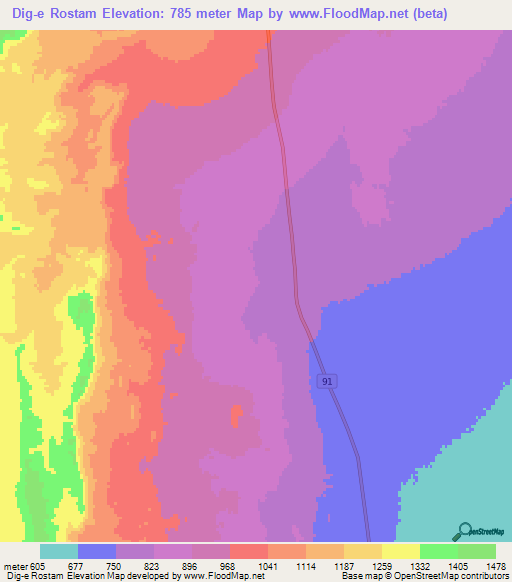 Dig-e Rostam,Iran Elevation Map