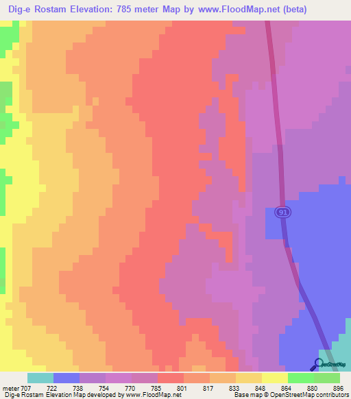 Dig-e Rostam,Iran Elevation Map