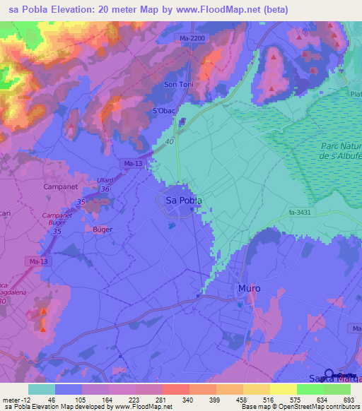 sa Pobla,Spain Elevation Map
