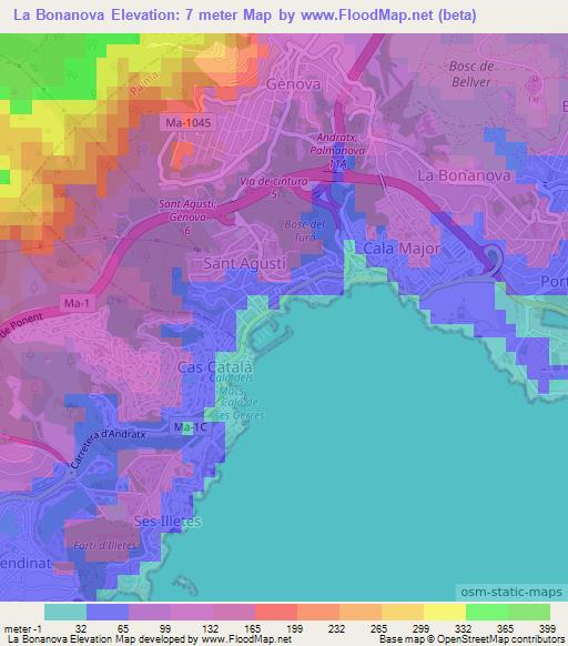 La Bonanova,Spain Elevation Map