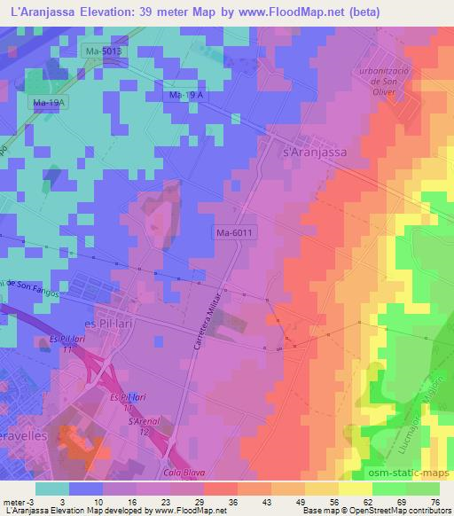 L'Aranjassa,Spain Elevation Map