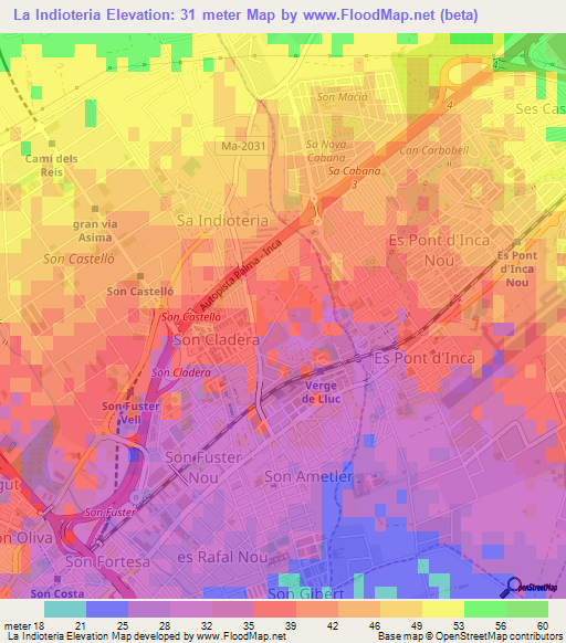 La Indioteria,Spain Elevation Map