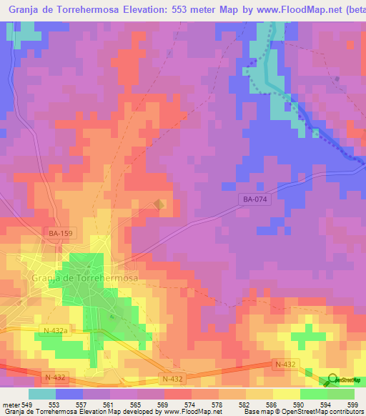 Granja de Torrehermosa,Spain Elevation Map
