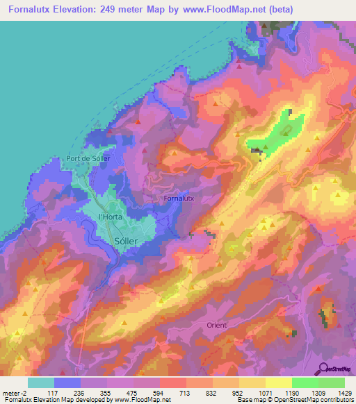 Fornalutx,Spain Elevation Map