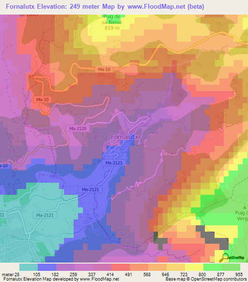 Fornalutx,Spain Elevation Map