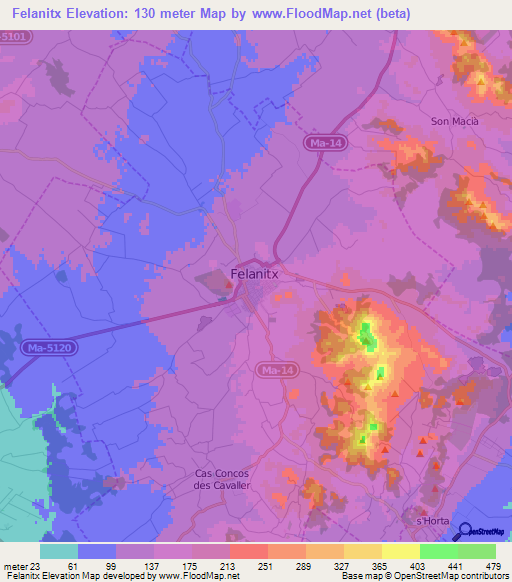Felanitx,Spain Elevation Map