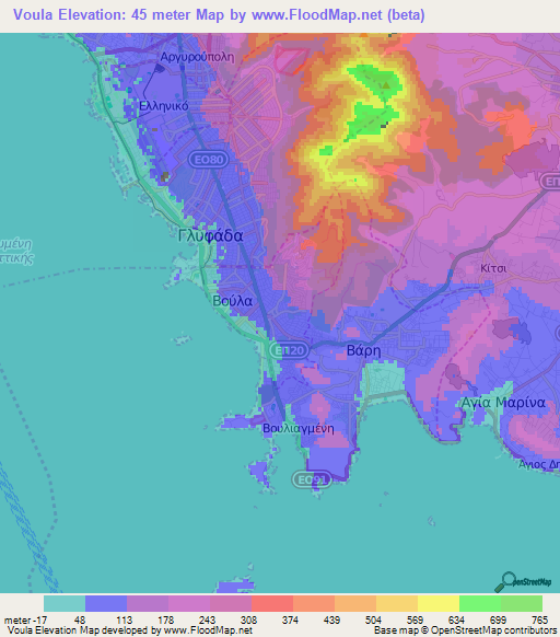 Voula,Greece Elevation Map