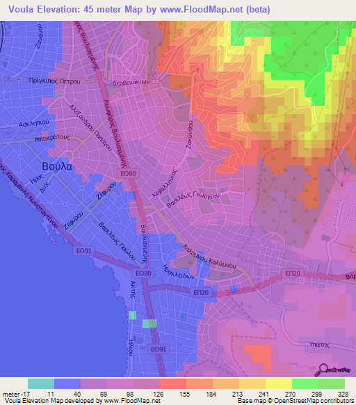 Voula,Greece Elevation Map