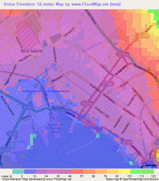 Volos,Greece Elevation Map