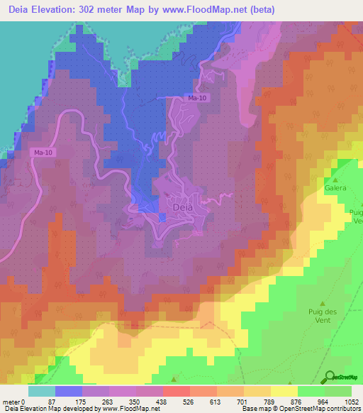 Deia,Spain Elevation Map