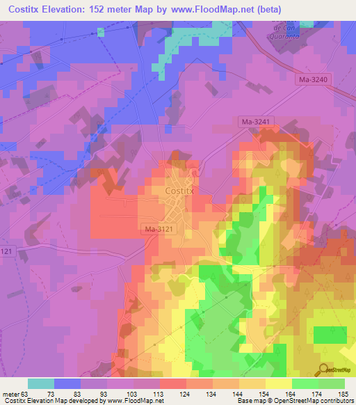 Costitx,Spain Elevation Map
