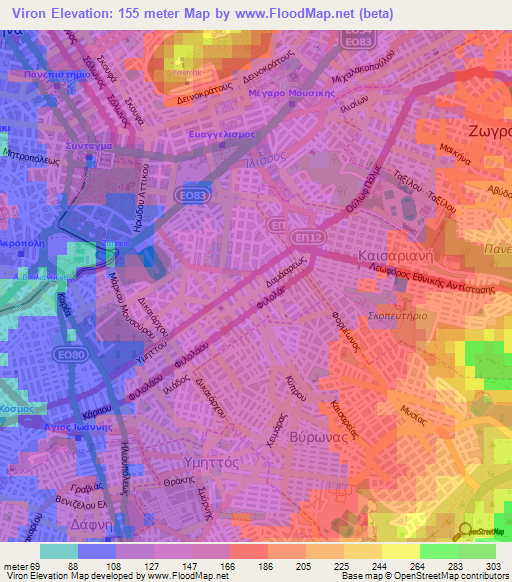 Viron,Greece Elevation Map