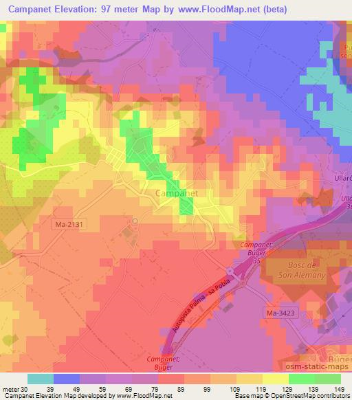 Campanet,Spain Elevation Map