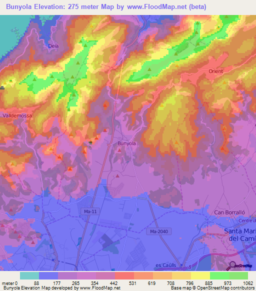 Bunyola,Spain Elevation Map