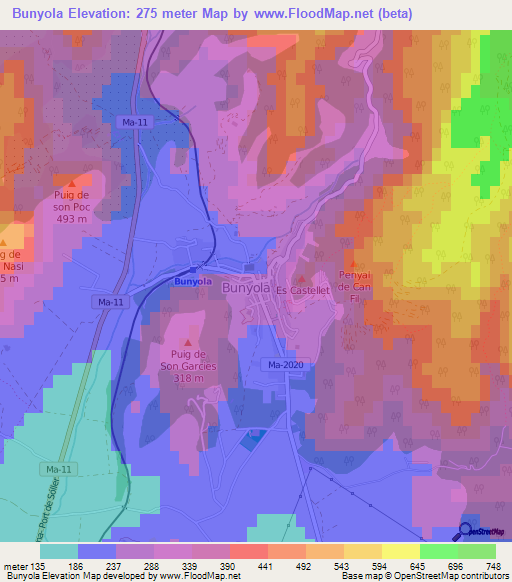 Bunyola,Spain Elevation Map