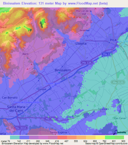 Binissalem,Spain Elevation Map