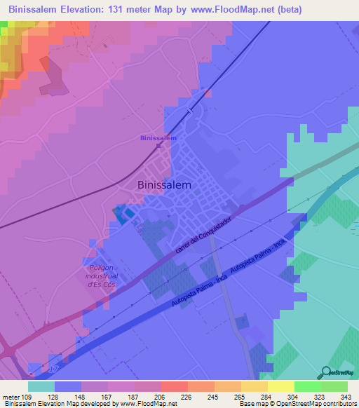 Binissalem,Spain Elevation Map