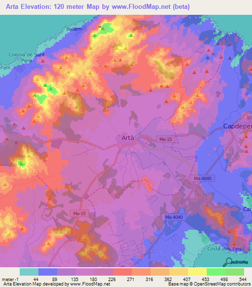 Arta,Spain Elevation Map
