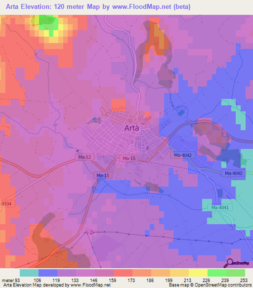 Arta,Spain Elevation Map