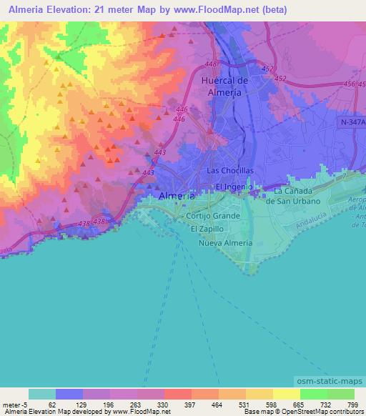 Almeria,Spain Elevation Map
