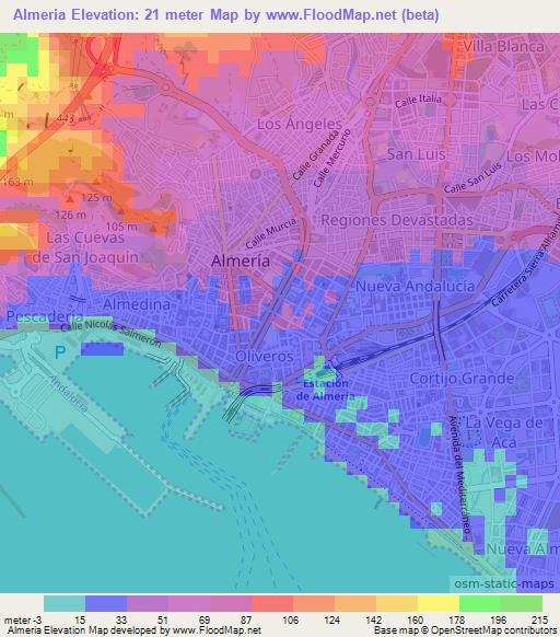 Almeria,Spain Elevation Map