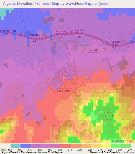 Algaida,Spain Elevation Map