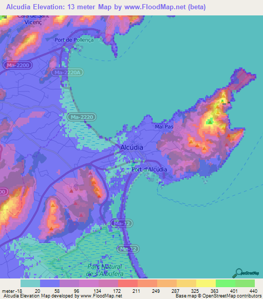 Alcudia,Spain Elevation Map